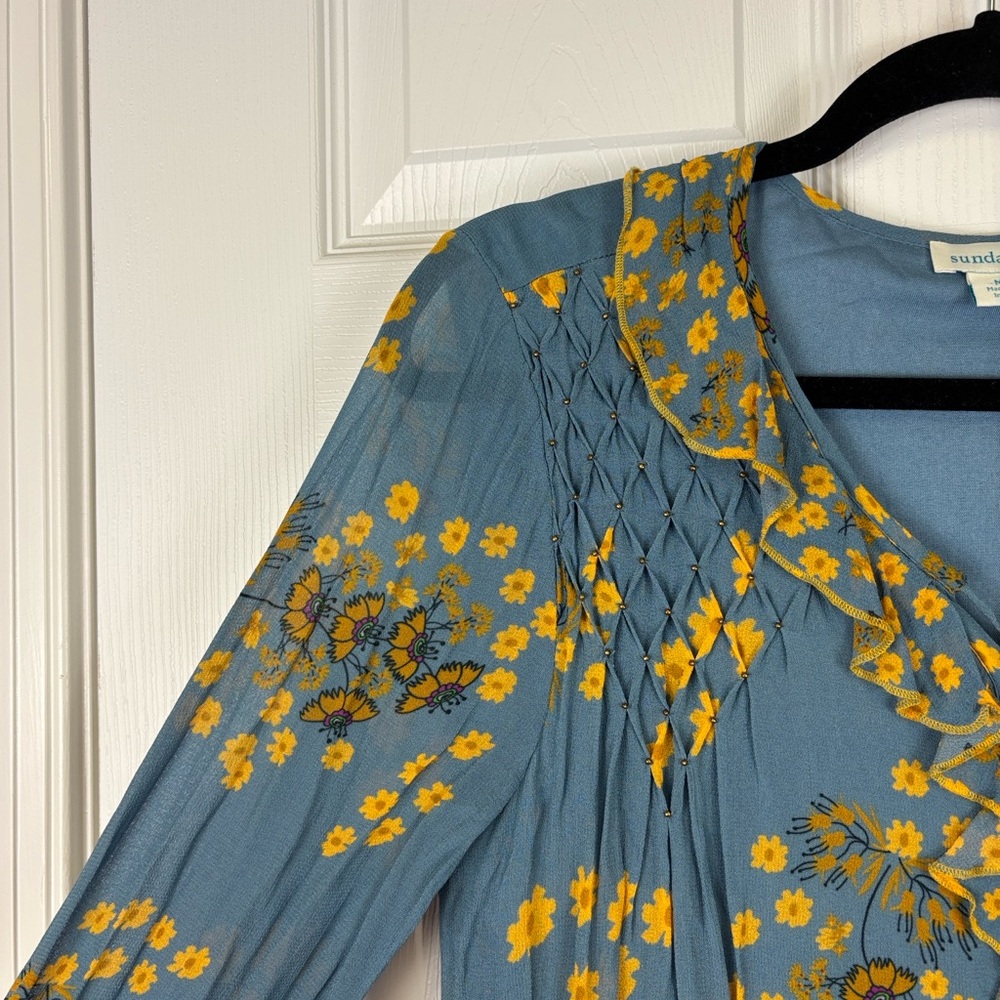 Sundance blue gold long sleeve floral dress sz med - Picture 4 of 9